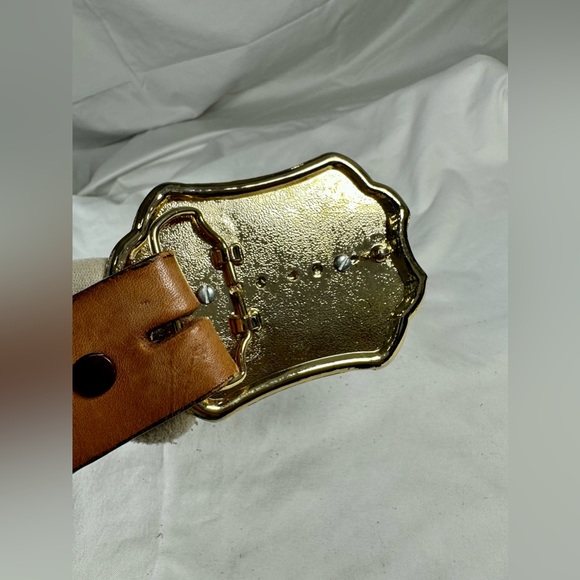 Vintage Kennedy half dollar buckle tan Wrangler leather belt tooled size 36 - Picture 13 of 13